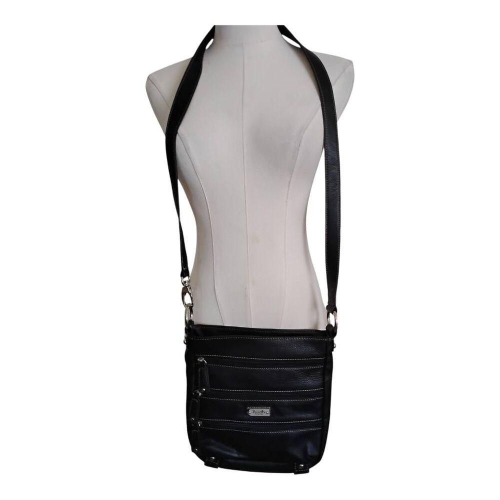 Tignanello Black Pebbled Leather Multi Zip Crossbody Bag